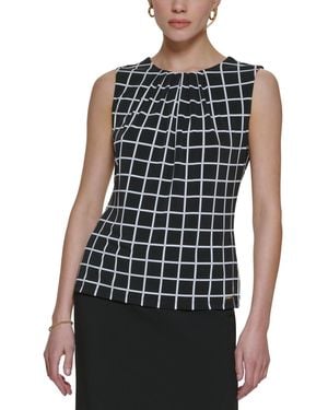 Calvin Klein Printed Pleat-neck Blouse, Regular And Petite Sizes - Black