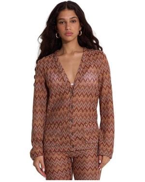 Gottex Beach Life Desert Mirage Victoria Beach Zig-zag Crochet V-neck Cardigan - Brown