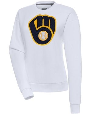 Antigua Milwaukee Brewers Victory Chenille Pullover Sweatshirt - White