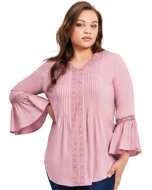 Avenue Plus Size Lace Trim Tunic - Pink