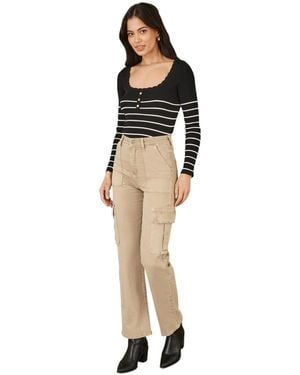 Yumi' High Waist Utility Stretch Cargo Pants - Natural