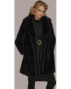 Donna Karan Notched-collar Faux-fur Coat - Black