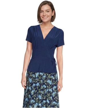 Lands' End Short-sleeve V-neck Peplum Blouse - Blue