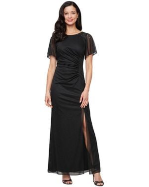 Sl Fashions Round-neck Flutter-sleeve Gown - Black