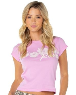 Roxy Floating Hibiscus Graphic 90s Inspired Crewneck T-shirt - Pink