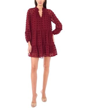 Msk Petite Long-sleeve V-neck Babydoll Dress - Red