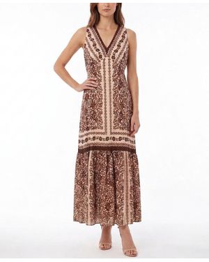 Taylor Floral Print V-neck Ruffle Hem Dress - Brown