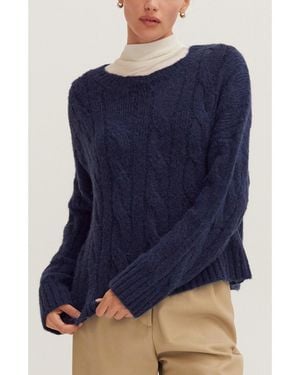 Crescent Carol Cable Knit Sweater - Blue