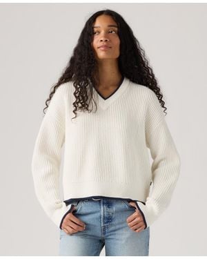 Levi's Reese V-neck Long Sleeve Sweater - White