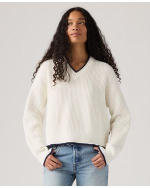 Levi's Reese V-neck Long Sleeve Sweater - White