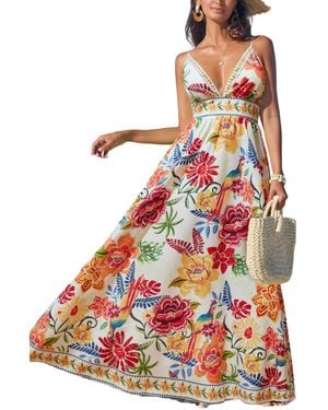 CUPSHE Vibrant Oasis Tropical Maxi Beach Dress - Red