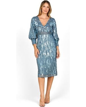Lara Beaded A-line Midi Dress - Blue