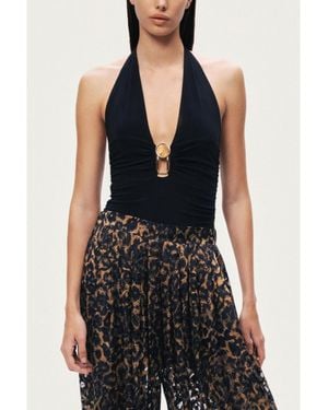 Nocturne Deep V Halter Detail Blouse - Black