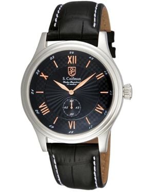 INVICTA WATCH S.coifman Heritage Chronograph Dial Leather Strap Watch - Black