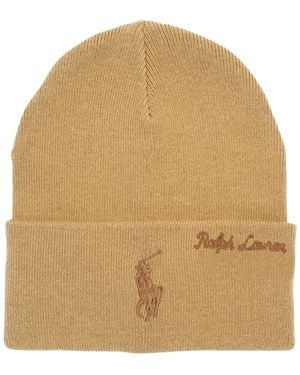 Polo Ralph Lauren Scripted Pony Knit Beanie - Natural