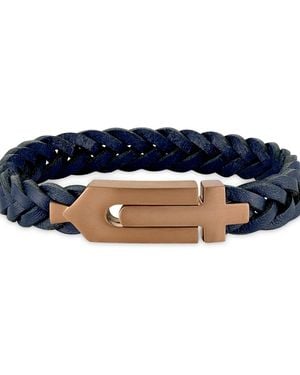 Bulova Blue Leather Braided Bracelet