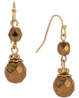 2028 Round Bronze Bead Drop Wire Earrings - Metallic