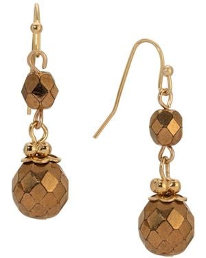 2028 Round Bronze Bead Drop Wire Earrings - Metallic