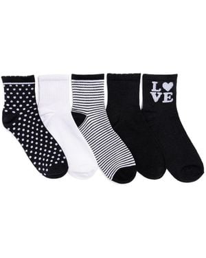 Muk Luks 5 Pair Pack Quarter Crew Novelty Bamboo Socks - Black