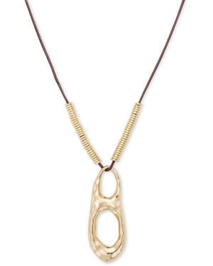 Style & Co. Tone Hammered Sculptural Leather Pendant Necklace - Metallic