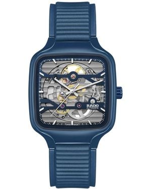 Rado Swiss Automatic True Square Open Heart Navy Blue Rubber Strap Watch 38mm