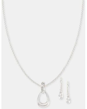 Anne Klein Crystal Open Pendant Necklace & Drop Earrings Set - White
