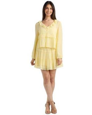 Bcx Textured Long Sleeve Peplum Top Mini Skirt Set - Yellow