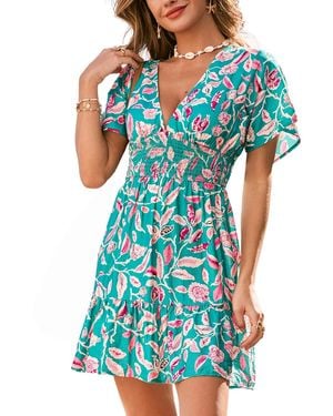 CUPSHE Palm Vacay Tropical Mini Beach Dress - Blue