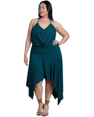 Eloquii Plus Size Cowl Neck Asymmetrical Hem Midi Dress - Blue