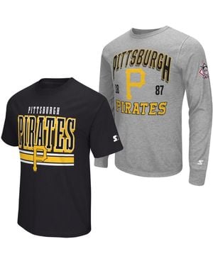Starter Heather Gray/black Pittsburgh Pirates Two-pack Long Sleeve Short Sleeve T-shirt Set - Multicolor