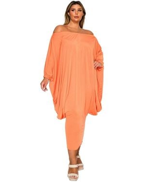 L I V D Plus Size Eero Off Shoulder Taper Hem Dress - Orange