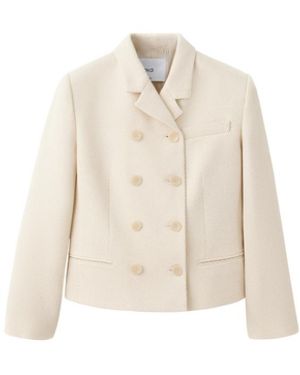 Mango Americana Mia Double-breasted Cropped Striped Cotton-blend Jacket - White