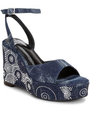 Rag & Co Rag And Co Mandala Geometric Pattern Embellised Wedge Heels - Blue
