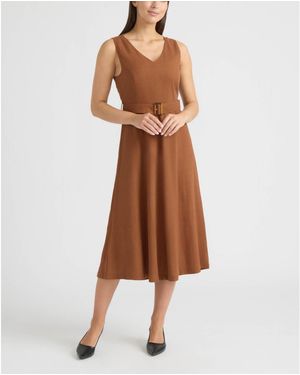 Ellen Tracy Belted V-neck Dress - Brown
