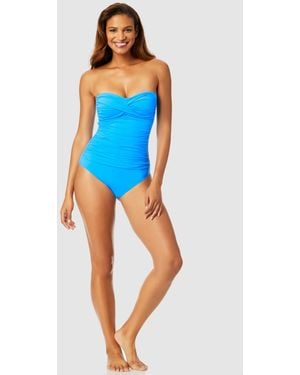 Anne Cole Twist-front Ruched One-piece Swimsuit - Blue