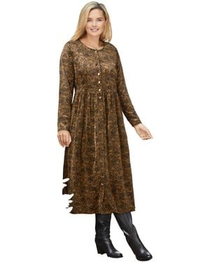 Woman Within Plus Size 21-button Velour Dress - Natural