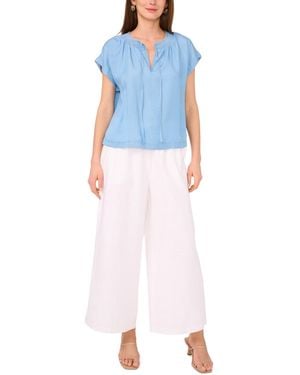 Vince Camuto Shirred-neck Cap-sleeve Peasant Blouse - Blue