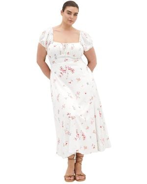 City Chic Plus Size Abbie Petal-print Short-sleeve Sweetheart-neck Midi Dress - White