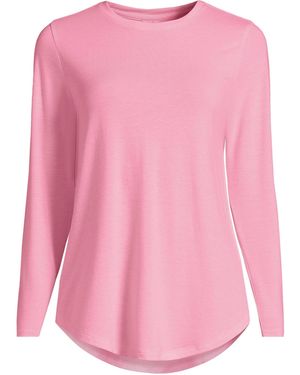 Lands' End Plus Size Long Sleeve Cooling Performance Tunic Tee - Pink
