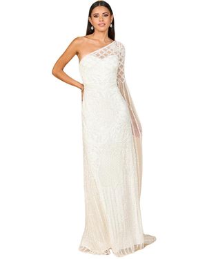 Lara One Sleeve Beaded Gown - White
