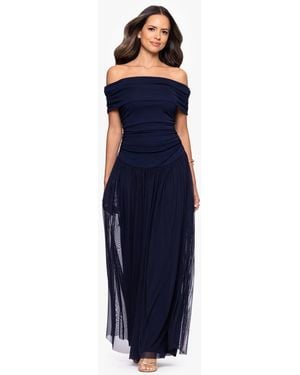 Betsy & Adam Off-the-shoulder Long Sheath Dress - Blue
