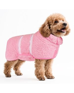 Aronkl Dog Bathrobe Quick Drying Super Absorbent Soft Warm Adjustable Machine Washable Pet Towel Supplies - Pink