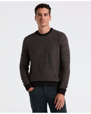 Perry Ellis Herringbone Long-sleeve Crewneck Sweater - Black