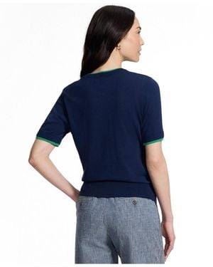 Lands' End Double Trim Cotton Crew Neck Tee Sweater - Blue