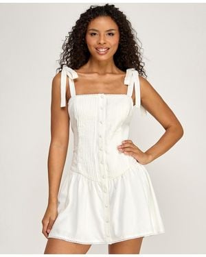 Seni & Cade Tie-shoulder Square Neck Mini Dress - White