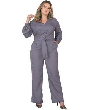 Standards & Practices Plus Size Long Sleeve Cropped Jumpsuit - Blue