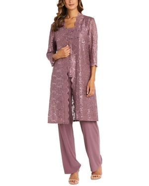 R & M Richards 3-pc. Sequined Lace Pantsuit & Jacket - Blue