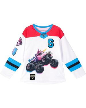 MONSTER JAM Little Girls 12- 5 Mesh Pullover Graphic Hockey Jersey Top - Blue