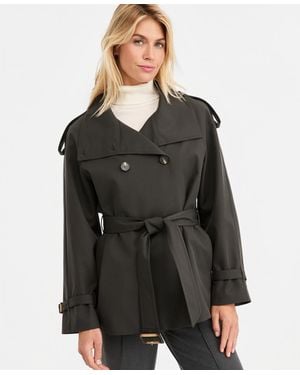 Tahari Funnel-neck Belted Trench Coat - Black