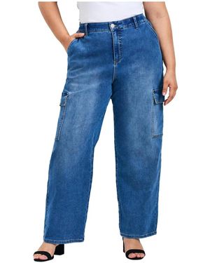 Avenue Plus Size Cassidy Wide Leg Cargo Jean - Blue
